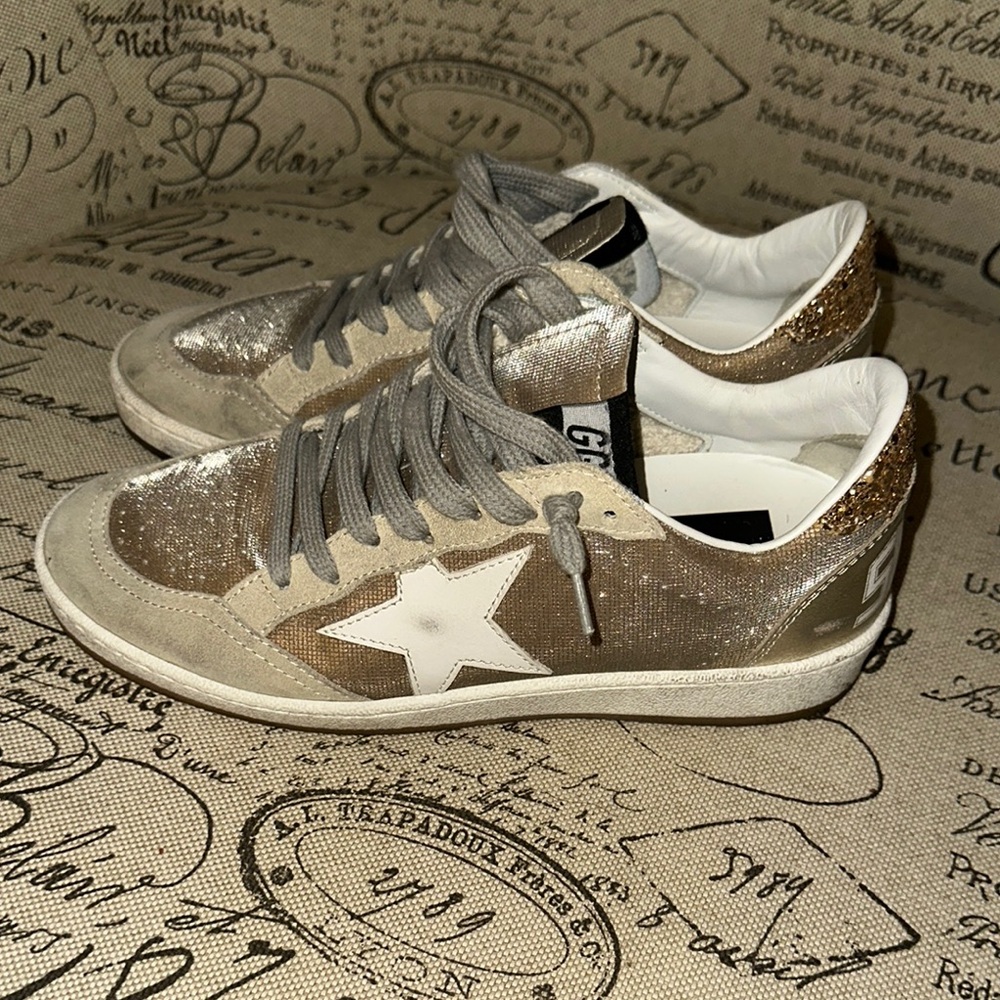 Golden Goose Metallic Gold and Gray Sneakers
